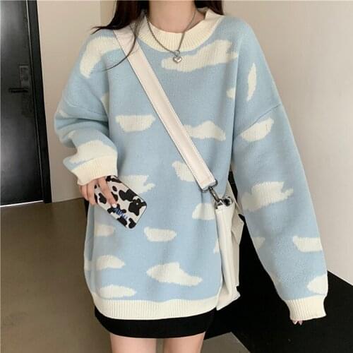 Fashion Cloud Sweater Women Long-Sleeved Pullovers Oversized Knitted Sweaters Autumn Winter Tops Clothes Pull Femme