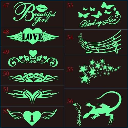 Wholesale 1000pcs Glow in Dark Temporary Tattoo 5x5cm Nontoxic Night Fluorescent Body Tattoo Luminous Bar Party Removable Tattoo