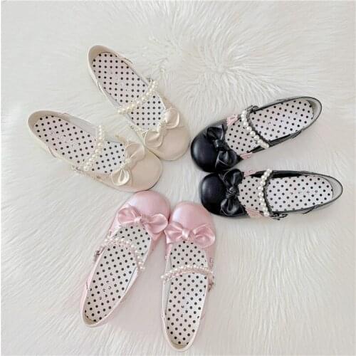 Pearl Buckle Fairy Kawaii Summer Low Heel 2cm Lolita Shoes Japanese Lovely Girl Women Shoe Loli Cosplay Elegant Anime Goth Flats