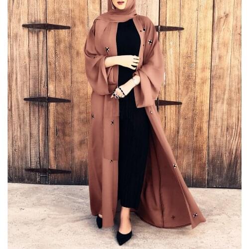 Women Abaya Kaftan Arabic Muslim Islamic Clothing Open Kimono Beading Ramadan Eid Turkish Middle East Dubai Cardigan Pakistan