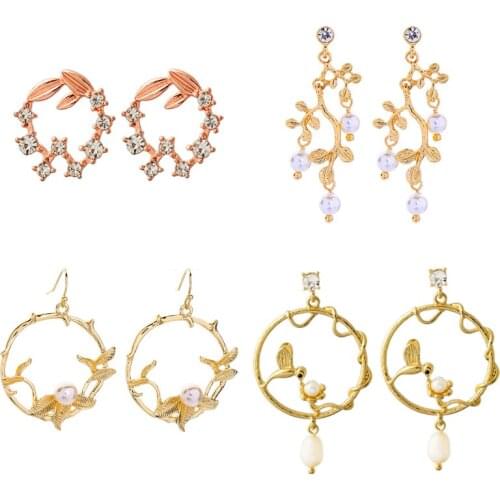 New Arrival Long Gold Color Hollow Hoop Cute Bird Mabe Freshwater Pearl Dangle Handmade Pendant Earrings 2020 New For Women