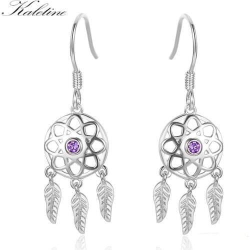 Kaletine Real 100% 925 Sterling Silver Dream Catcher Holder Drop Earrings for Women Boho Yellow Rose Gold Jewelry Gift aretes