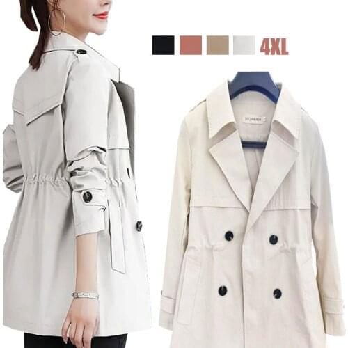 Brand new Fashion 2021 Fall /Autumn Casual Simple Classic Short Trench coat with belt Chic Womens jacket with suit collar