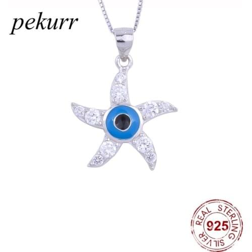 Pekurr 925 Sterling Silver Light Blue Evil Eye Necklace For Women Big Star Zircon Flower Pendants Party Fashion Jewelry Gifts