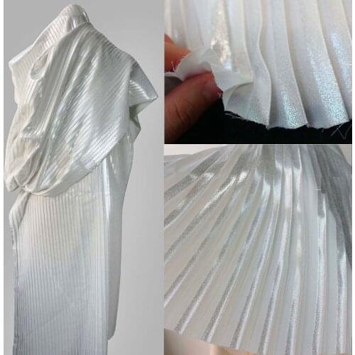 Gold-bronzed silver-white BLACK PLEATED stripes Pleated Chiffon printed dress long dress fashion designer fabric autumn spring