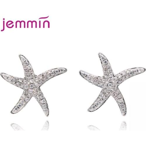 2.Cute Animal Starfish Stud Earrings For Women 925 Sterling Silver Female White Zircon Stone Small Earrings Wedding Jewelry