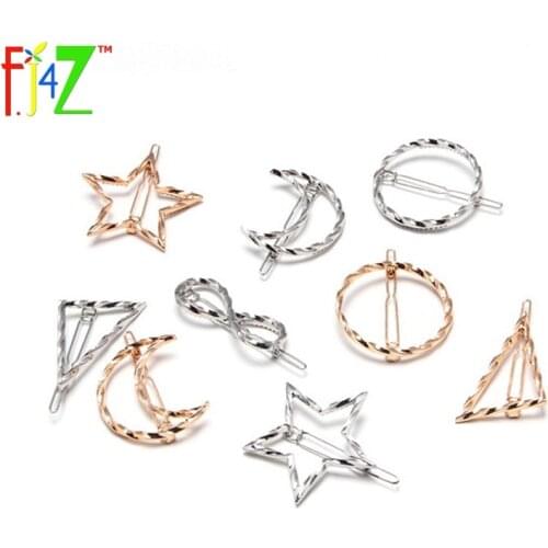 2017 Hot Sale Hair Pins Fashion Textured golden Silver Hollow Stars Geometric Moon Hair Clips Jewelry for Women pinza de pelo