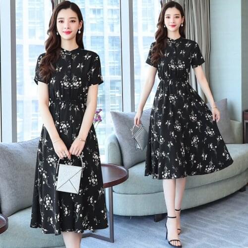2021 summer dress new floral chiffon cold wind ins super fire dress female Korean summer short sleeve long skirt