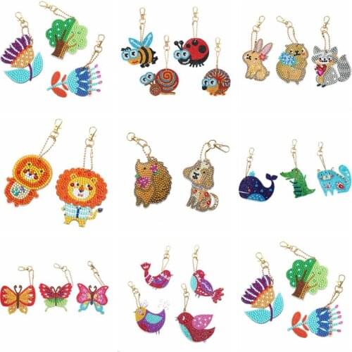 4pcs Full Drill Special Shape Rhinestone Drawing Kit Birds Animal 5D Diamond Painting Keychains Keyrings DIY Mosaic Picture Gift