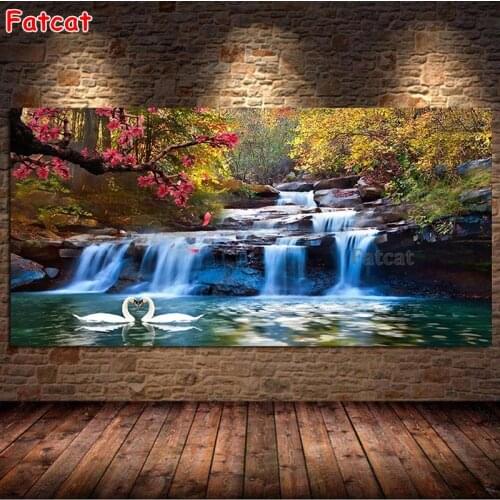 Natural Scenery 5d Diy Diamond Painting Waterfall Woods Swa Diamond Embroidery Cross Stitch Full Drill Rhinestone Decor PP2304