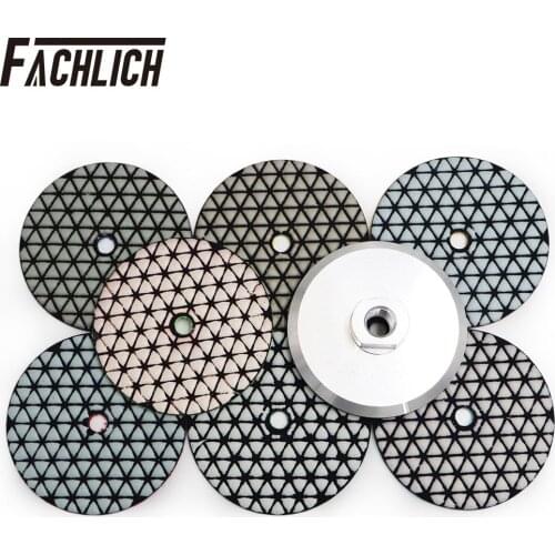 FACHLICH 8pcs/pk Diamond Dry Polishing Pads and Aluminum Backer Resin Bond Sanding Disc For Stone Granite Marble Dia 100mm/4"
