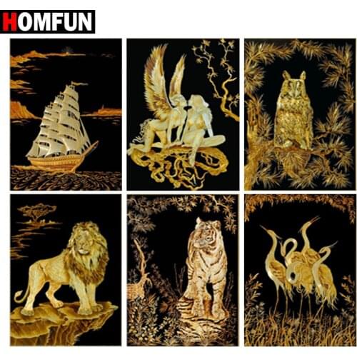 HOMFUN Diamond Painting "Sailing animal landscape" Cross Stitch Custom Photo Diamond Embroidery Square Round Drill Home Decor