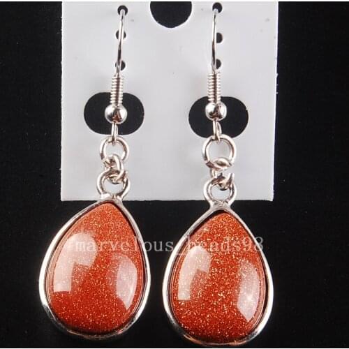 Free shipping Fashion Jewelry Goldstone Water Drop Women Men Bead Earring MC3936