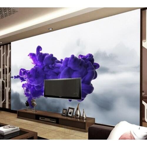 Free Shipping New Chinese Ancient Ink Landscape Background Decorative Painting Custom 3D Living Room Purple Art Wallpaper