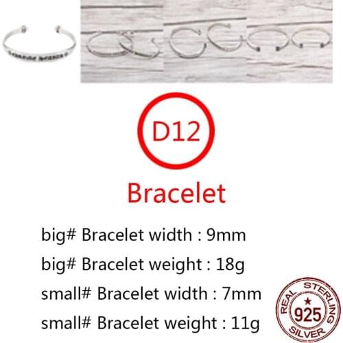 D12 S925 sterling silver open bracelet personality retro simple wild shape cross letter jewelry punk hip-hop style