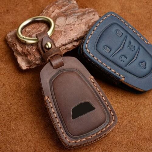 Leather Car Key Cover Case for Cadillac CTS ATS 28T CTS-V coupe SRX Escalade srx atsl xts Key Protect Ring fob