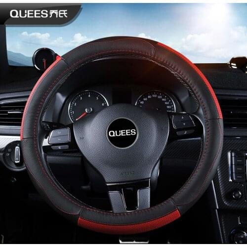 QUEES Genuine Leather Steering Wheel Cover Fits Diameter 37 cm or 38 cm Car Steering Wheel