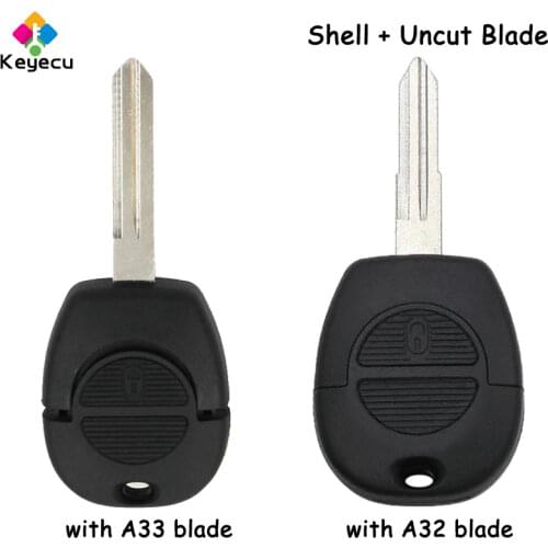 KEYECU Remote Control Car Key Shell - 2 Buttons & A32/ A33 Uncut Blade - FOB for Nissan Primera Micra Terrano Almera X