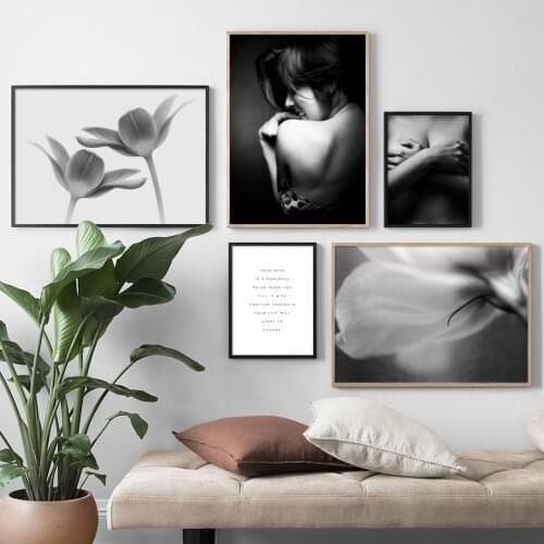 Black White Fashion Girl Flower Succulent Plant Wall Art Canvas Painting Nordic Posters And Prints Wall Pictures For Living Room
