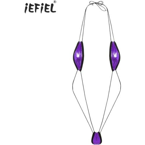 Erotic Lingerie Set Womens Sexy Shiny Metallic Lingerie Halter Neck Mini Micro Bikini Summer Erotic String Slingshot Lingerie