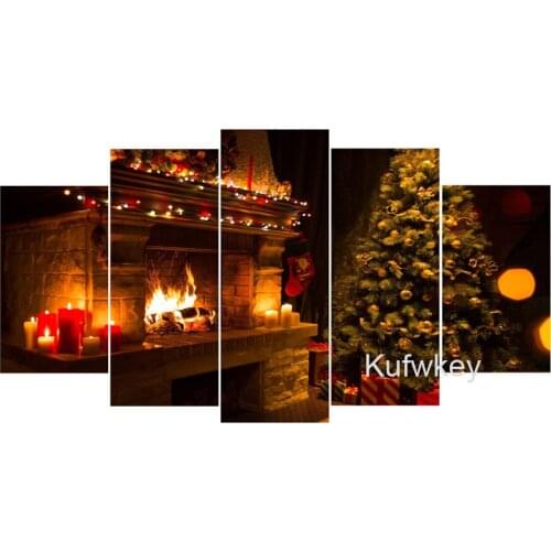 Fantasy,Full Diamond Embroidery fireplace,5D,diy Diamond Painting 5 pcs,Cross Stitch,3D,Diamond Mosaic,Christmas Tree,foamiran