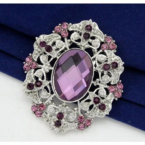 Purple Crystal Diamante Brooches Large Rhinestone Flower Brooch Pin for Wedding Bridal Sash DIY Accessories AE045