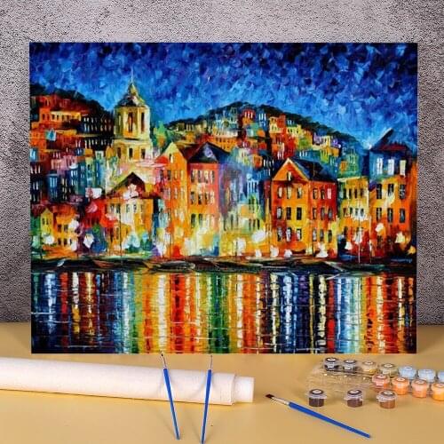 Town At Harbor DIY Paint By Numbers Kit Oil Paints 40*50 Paiting By Numbers Wall Decoration Crafts For Adults Wall Wholesale