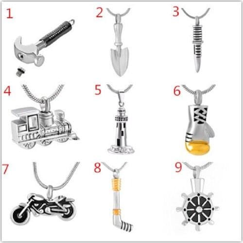 KLH004 Many Design Stainless Steel Hammer Cremation Pendant Locket Keepsake Urn Ashes Memorial Jewelry Necklace
