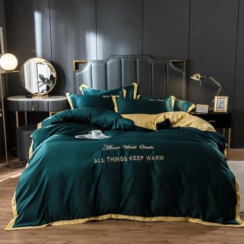 30 satin silky bedding set embroidery bed sheet duvet cover sheet Fitted Bed sheet Flat Bed sheet king queen size