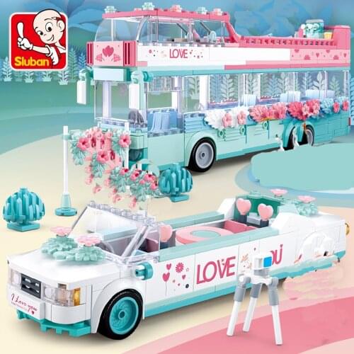 Sluban Girl Friends Romantic Wedding Party Building Blocks Car Assemble Figure Kits Model Princess Castle Bricks Toys For Kids
