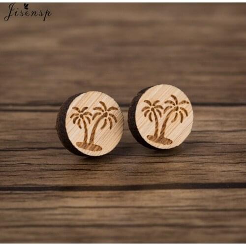 Jisensp Summer Style Trendy Coconut Trees Wooden Earrings Amorous Feelings of The Beach Plant Jewelry for Women Holiday Gifts