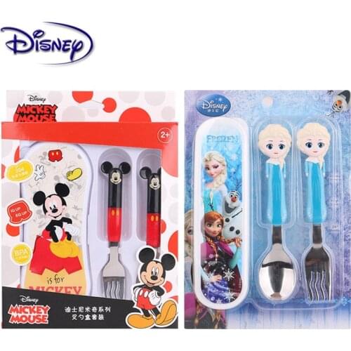 Disney Tableware Childrens Stainless Steel Baby Spoon Portable Learning to Eat Spoon Baby Training Spoon Fork Set