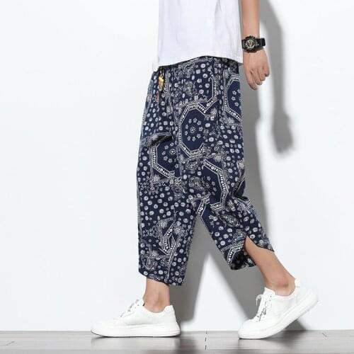 Summer Calf-Length Loose Casual Pants Men Japanese Streetwear Joggers Men Pants Hip Hop Sweatpants Male Trousers 4XL 5XL