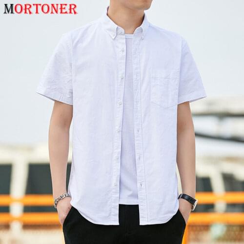 2021 Mens Summer Cotton Oxford Shirt Youth Slim Fit Casual Button Down Dress Shirts Men Japanese Style Shirt Male Chemise Homme
