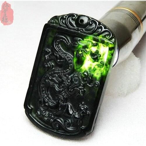 Dragon brand pendant mens natural dark green jade jade life Xiao Long jade pendant mens jade brand