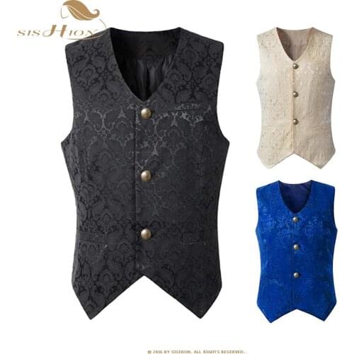 SISHION Medieval Retro Vintage Steampunk Men Vest VD1982 Jacquard ropa hombre Halloween Party Waistcoat Veste Homme
