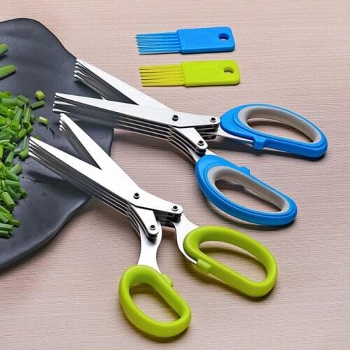 Kitchen Shears, Herb Scissors Set, 5 Blades Herb Scissors Stripper Set Kitchen Shears Cutter Tools with Cleaning Brush