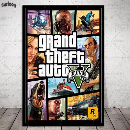 Wall Art Poster Grand Theft Auto V GTA Retro Pictures Prints Canvas Painting for Living Room Home Decor
