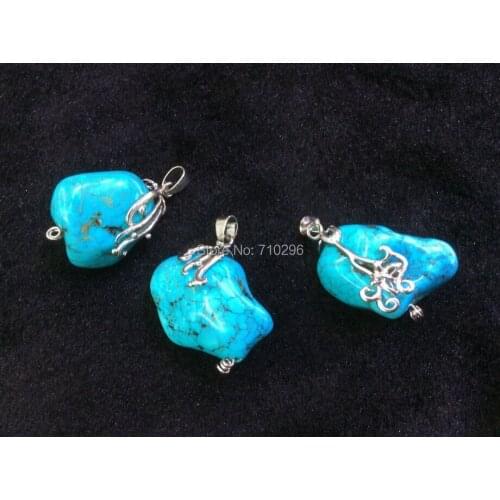 Natural Gem stone Turquois e Stone Pendant 10pcs/lot fit turquois necklace diy