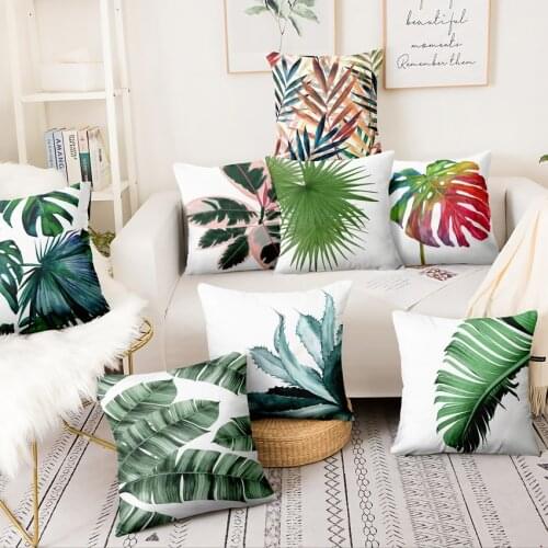 Tropical Palm Leaf Thin Linen Pillowcase Green Plant Printed Cushion Decorative Pillow Home Decor Sofa Throw Pillow 45*45cm