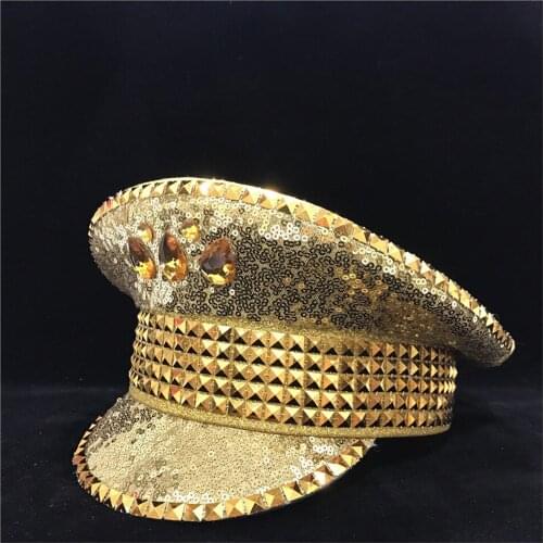 New Men Women Police Hat Gold Cotton Military Hat Captain Hat Guard Adult Hat 3 Size