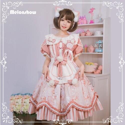 Melonshow Sweet Pink Lolita Dress Victorian Women Japanese OP Kawaii Tea Party Princess Dress Cute Cat Bow Soft Girls Vestidos