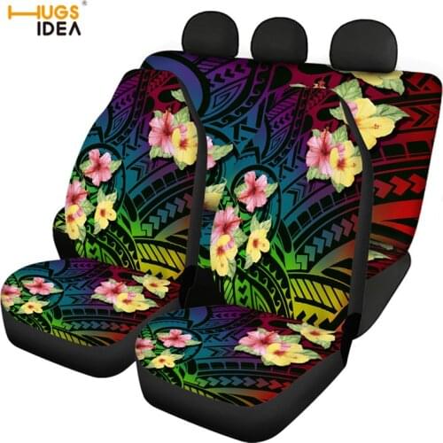 Full Set Gradient Polynesian Tattoo Car Seat Cover Tribal Hibiscus Car Seat Cushion Protector for Women Front Rear Seat Interior
