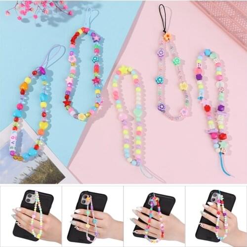 Fashion Phone Strap Lanyard Colorful Smile Pearl Soft Pottery Anti-Lost Rope Women Cell Phone Case Hanging Cord Phone Accessory