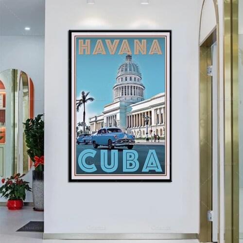 Retro Vintage Style Travel Poster Havana Cuba Oil Painting Posters and Print on Canvas Wall Art Modular Pictures Home Decoration