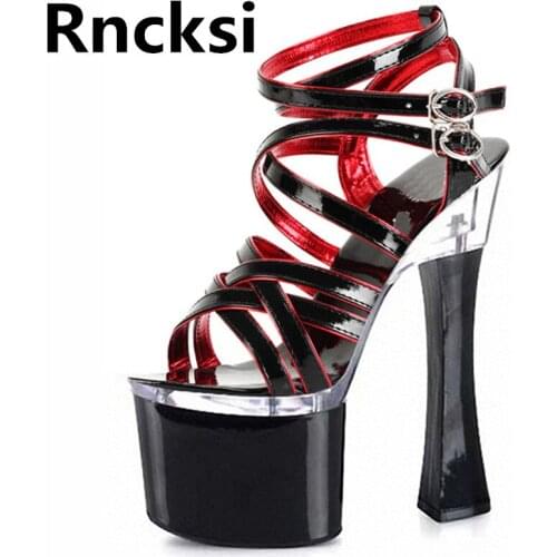 Rncksi Summer Sexy Wedding Party Square Heels Shoes Women Sandals 8cm Patform 18cm High Heels Pole Dance Sandals