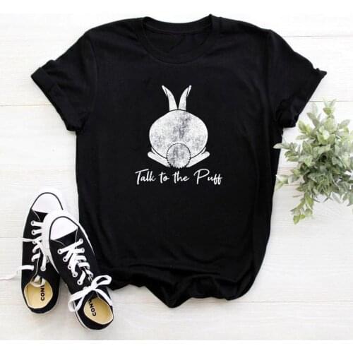 Cute Rabbit Pattern Tee Shirt Women Talk To The Pull Womens Tshirt Harajuku Printing T-shirts Femme Funny Cotton T Shirts Women