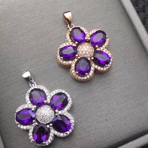Natural Amethyst Necklace wholesale flower shape 925 silver making two color selection mail