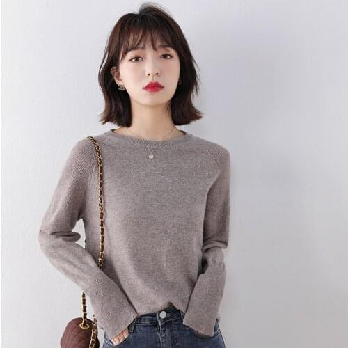 New woolen sweater womens round neck 100% wool knit top long-sleeved superfine ladies sweater autumn winter autumn sweater
