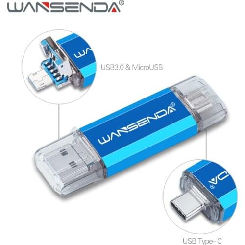 WANSENDA 3 in 1 OTG USB Flash Drive USB3.0 & Type-C & Micro USB Pen Drive 32GB 64GB 128GB 256GB 512GB Pendrive USB Memory Stick